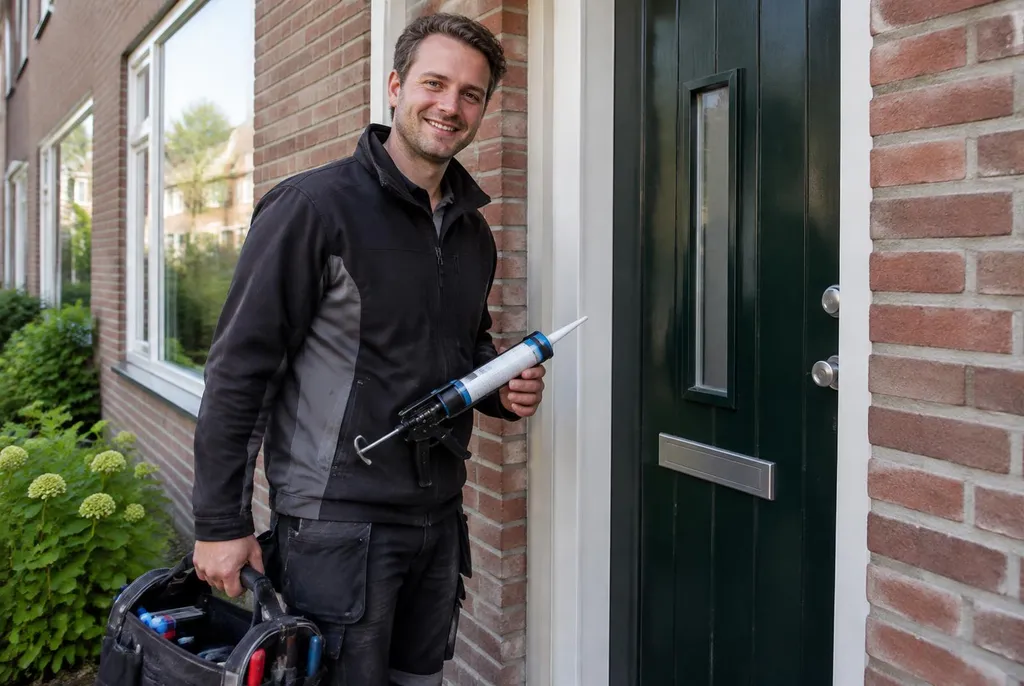 Vakman van Kitbedrijf Vaassen bij de voordeur van een woning